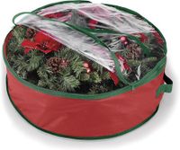 Red 76*20cm Wreath Storage Bag,Dual Zippered Wreath Bag,Durable Stitch Reinforced Handles,Non-Woven Wreath Christmas Storage