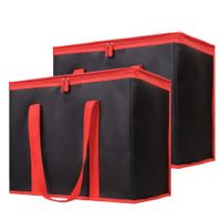 2-Pack Black with Red Edge ，Insulated Reusable Grocery Shopping Bags, X-Large Picnic Cooler Bag with Zipper Zippered Top Cold