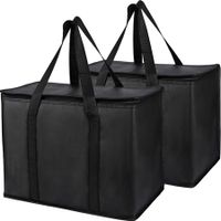 2-Pack Black ，Insulated Reusable Grocery Bag with Zippered Top, X-Large Frozen Foods Cold, Cooler Shopping Accessories, Insullated Bags