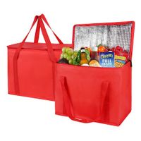 2-Pack Red ，Insulated Reusable Grocery Bag with Zippered Top, X-Large Frozen Foods Cold, Cooler Shopping Accessories, Insullated Bags