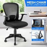 Mesh Office Chair Ergonomic Gaming Armchair Mid Back Work Study Desk Computer Seat Home Executive Task Swivel Tilt Lumbar Support Armrest Black