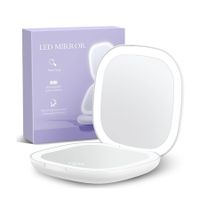 Double sided Rechargeable Travel Makeup Mirror with Lights and Magnification 10X for Purse White
