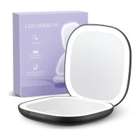 Double sided Rechargeable Travel Makeup Mirror with Lights and Magnification 10X for Purse Black