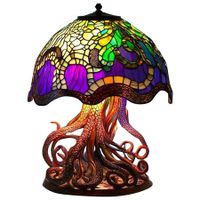 Stained Glass Plant Series Table Lamp, Painting Glass Mushroom Table Lamp Vintage Desk Lamps Decorative Bedside Lamp for Bedroom Living Room Home Office Decor