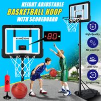 1.6-2m Basketball Hoop Ring Stand System with Scoreboard Rim Net Ball Portable Backboard Kids Adults Training Station Playground Adjustable Height