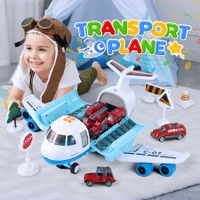 Plane Cargo Toy Set with Fire Trucks Jet Aircraft Storage Transport Airplane Aeroplane Carrier Educational Toy Learning Playset with Mist Spray Light Music