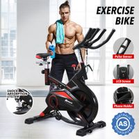 Spin Bike Exercise Bicycle Stationary Fitness 13kg Flywheel Shock Absorbing Home Gym Workout Cycle Trainer Indoor Cycling Adjustable LCD Display
