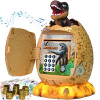 Piggy Bank for Kids Dinosaur Egg Money Bank with Fingerprint Unlocking Password ATM Machine  Cash Coin Electronic Money Saving Box for Kids-Brown