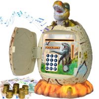 Piggy Bank for Kids Dinosaur Egg Money Bank with Fingerprint Unlocking Password ATM Machine  Cash Coin Electronic Money Saving Box for Kids - White