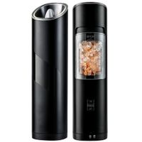 Gravity Electric Salt and Pepper Grinder Set,Adjustable Coarseness,Warm LED Light,One-handed Automatic Operation,Battery Powered,Black,Electric Pepper Mills (2Pack)