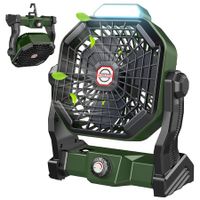 Green Portable Desk Fan with LED Lantern, Small Rechargeable Quiet Camping Fan, Battery Operated Cooling Personal Table Fan with Hanging Hook