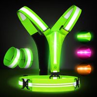 LED Reflective Vest Running Gear Set,USB Rechargeable Light Up Running Vest for Runners Night Walking with Waterproof Phone Bag,High Visibility Armband,Adjustable Waist&Shoulder for Men Women (Green)