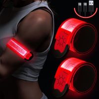 LED Armband Rechargeable for Running Walking at Night,Running Lights for Runners,Running Lights,High Visibility Reflective Running Gear Adjustable Light Up Bands for Men Women Kids (Red,2 Pack)