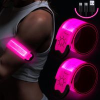 LED Armband Rechargeable for Running Walking at Night,Running Lights for Runners,Running Lights,High Visibility Reflective Running Gear Adjustable Light Up Bands for Men Women Kids (Pink,2 Pack)