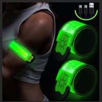 LED Armband Rechargeable for Running Walking at Night,Running Lights for Runners,Running Lights,High Visibility Reflective Running Gear Adjustable Light Up Bands for Men Women Kids (Green,2 Pack)