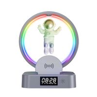 3 in-1 Magnetic Levitation Astronaut Bluetooth Speaker Alarm Clock with Night Light for Bedroom Home Office Decor for Kids Adults (Silver)