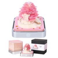 Desk Calendar With Lights 2024 DIY Calendar 3D Memo Pad Paper Art Sakura Tree Calendar  for Teacher,Monthly Calendar Gift Desktop Decoration (Pink)