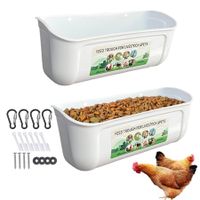 2 Pack Chicken Feeder Box Feed Trough and Waterer Bucket with Clips for Goat Duck Turkey Sheeple Pig Horse Chicken Deer Goose, Goat Feeder Supplies Color White