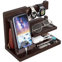 1 pc 2-layer Wooden Phone Holder, Docking Station Wallet Stand For Displaying Watches Purse, Glasses, Keys, Bedside Stand, Household Storage Organizer
