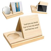 Personalized Bookshelf with Cup Holders,Tablet Holder,Mobile Phone Holder,Study Desk Decorations,Wood Book Rest