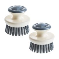2Pcs Dish Brush with Handle, Kitchen Scrub Brushes for Cleaning, Dish Scrubber with Stiff Bristles for Sink, Pots, Pans (Grey)