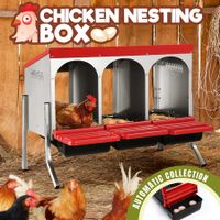3 Hole Chicken Nesting Box Roll Away Hen Chook Laying Boxes Poultry Nest Brooder Coop Egg Roost Perch Galvanised Steel Plastic with Stand