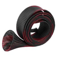 Expandable Fishing Rod Sleeve Braided Mesh Pole Cover Casting Fishing Rod Socks Protector (Black red)