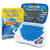 BLue-Bilingual Spanish English Learning Small Laptop Toy with Screen,Educational Computer to Learn Alphabet ABC,Numbers,Words,Spelling,Maths,Music.