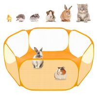 Small Animals C&C Cage Tent,Breathable & Transparent Pet Playpen Pop Open Outdoor/Indoor Exercise Fence,Portable Yard Fence for Guinea Pig,Rabbits,Hamster,Chinchillas and Hedgehogs (Orange)