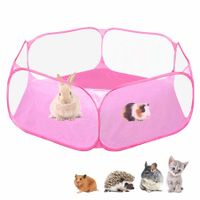 Small Animals C&C Cage Tent,Breathable & Transparent Pet Playpen Pop Open Outdoor/Indoor Exercise Fence,Portable Yard Fence for Guinea Pig,Rabbits,Hamster,Chinchillas and Hedgehogs (Pink)