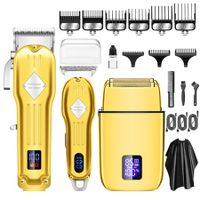 Electric Hair Trimmer Barber Cordless Full Set And Trimmer Set  Rechargeable Hair Beard LED Display for Men(Gold)