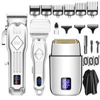 Electric Hair Trimmer Barber Cordless Full Set And Trimmer Set  Rechargeable Hair Beard LED Display for Men(Sliver)