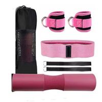 3 in 1 Exercise Kit with Mattress Bar Hip Thrust Anklets Exercise Weight Elastic Bands Resistance for Exercises Fitness Pink