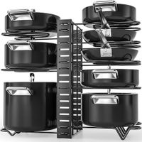Pots and Pans Organizer for Cabinet, 8 Tier Pot Rack with 3 DIY Methods, Adjustable Pan Organizer Rack for Cabinet, Pot Organizer for Kitchen Organizers