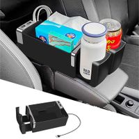 2-in-1 Car Armrest Box Tissue  Storage Box Car Adjustable Drink Holder Multifunctional Cup Holder with Two USB Charging Ports