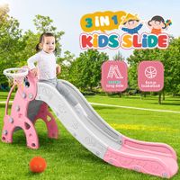 3 In 1 Slide Climber Set Basketball Hoop Stairs Steps Indoor Outdoor Playset Playground Kids Toddler Toys Pink