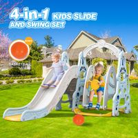 4 In 1 Slide Swing Set Freestanding Stairs Basketball Hoop Outdoor Playset Playground Set Climber Children Toddlers Toys Indoor