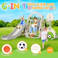 6 In 1 Slide Swing Set Freestanding Stairs Football Basketball Hoop Outdoor Playset Playground Set Climber Kids Toddlers Toys