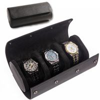 3 Watch Case for Men and Women, Watch Roll Travel Case - Storage Organizer and Display(Black)