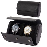 2 Watch Case for Men and Women, Watch Roll Travel Case - Storage Organizer and Display(Black)