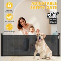 Retractable Pet Safety Gate Dog Cat Fence Enclosure Safe Guard for Stairs Puppy Security Barrier Mesh Indoor Outdoor Fencing 254cm Black