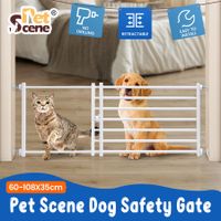 Pet Dog Safety Gate Cat Fence Enclosure Guard Stair Security Barrier Retractable Portable Puppy Low Containment System Metal White 35cm High