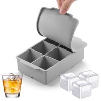 Large Ice Cube Tray with Lid,Stackable Big Silicone Square Ice Cube Mold for Whiskey Cocktails Bourbon Soups Frozen Treats,Easy Release BPA Free (Grey,1Pcs)