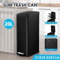 20L Pedal Rubbish Bin Trash Can Recycling Garbage Dustbin Kitchen Bathroom Under Sink Office Slim Rectangular Waste Container Black
