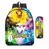 2PCS Pokemon Pikachu Backpack Kids Shoulder Bag Pencil Case for Teenager Kid Student