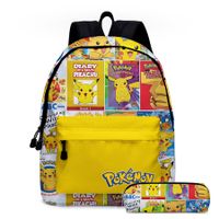 2PCS Pokemon Pikachu Backpack Kids Shoulder Bag Pencil Case for Teenager Kid Student