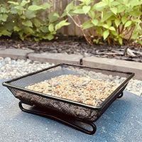 Platform Ground Bird Feeder Tray for Outdoors, Durable Metal Mesh Design and Includes Bird Seed Scoop