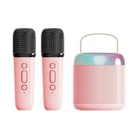 Kids family Portable Karaoke Bluetooth Speaker with Microphone Function Wireless Loudspeaker Mini Portable Karaoke Box with Dual Microphone Color Pink