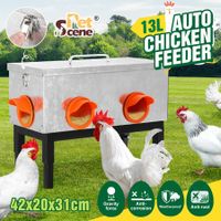 Auto Chicken Feeder 13L Automatic Coop Chook Hen Poultry Food Dispenser 4 Feeding Port Gravity Fed Waterproof Galvanized Steel Adjustable Stand