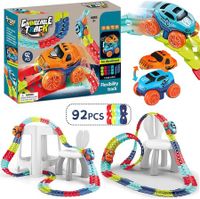 Race Tracks and LED Electric Anti-Gravity Race Car Toy 92pcs Bendable Rainbow Race Track Set STEM Building Toys for 3+Year Old Boys Girls Best Car Toys